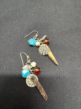 Boho Dangle Earrings With Turquoise Beads & Mixed Metal Charms